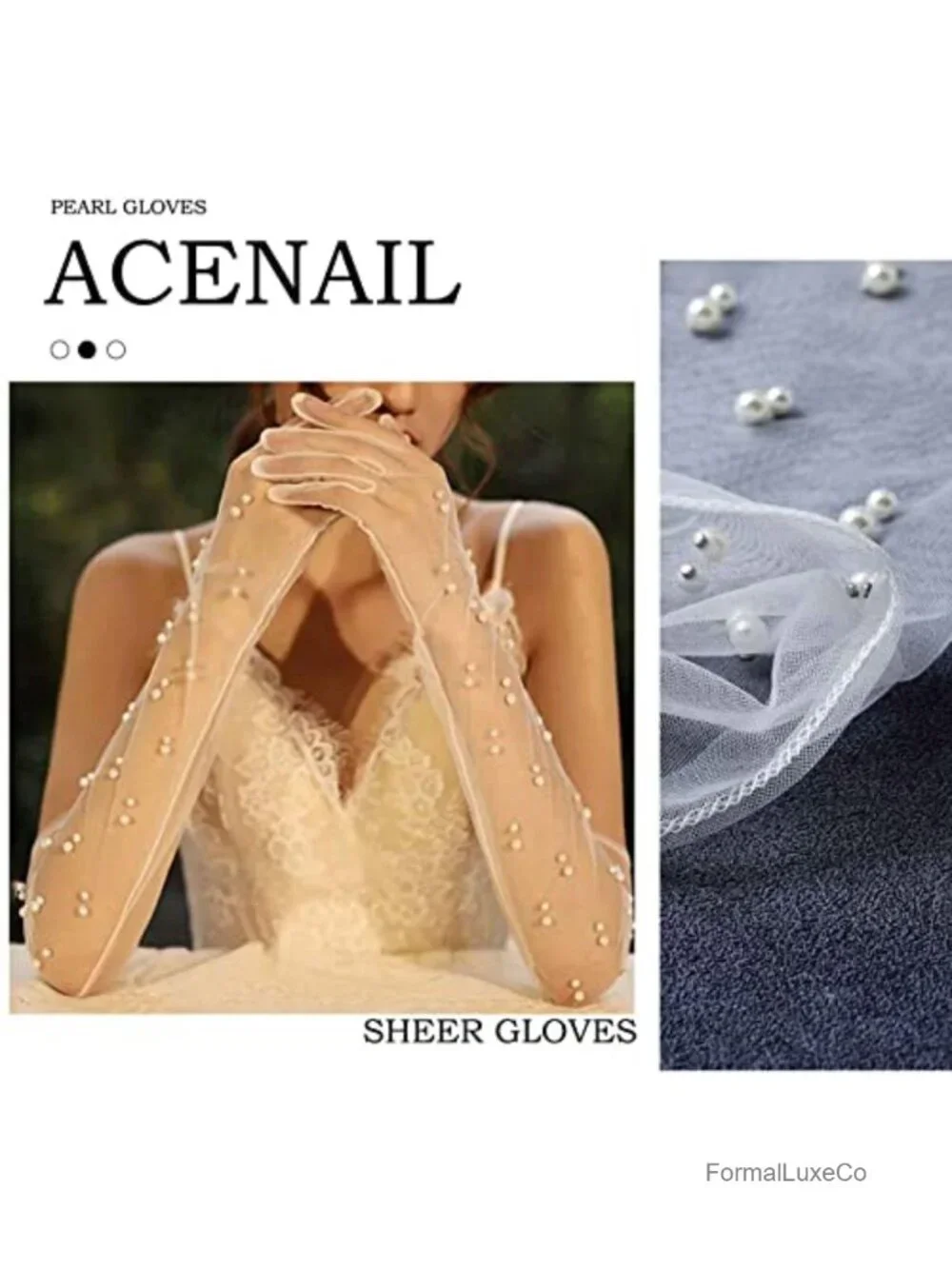 Pearl Tulle Wedding Gloves Long Opera Evening Sheer Fingerless Lace Bridal